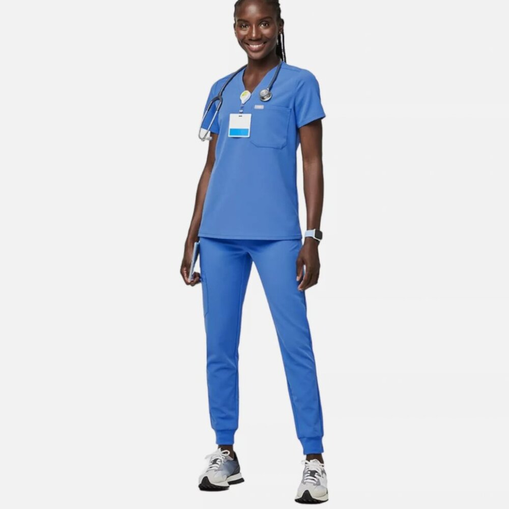 FIGS SCRUB Capri Blue Zamora High Waisted 2.0Joggers Catarina One Pocket Top M